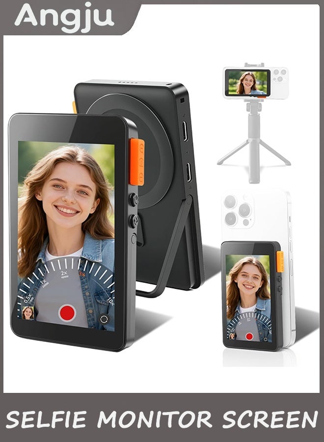 Angju Vlog Selfie Monitor Screen iPhone, Magnetic Wireless Screen Mirroring Back Camera Monitor with Desktop Stand, 3-Level Brightness,Selfie Monitor Built-in Speaker for YouTube TikTok Live Streaming - Image 1